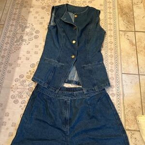 Denim Vest and Skirt Set with Gold Buttons